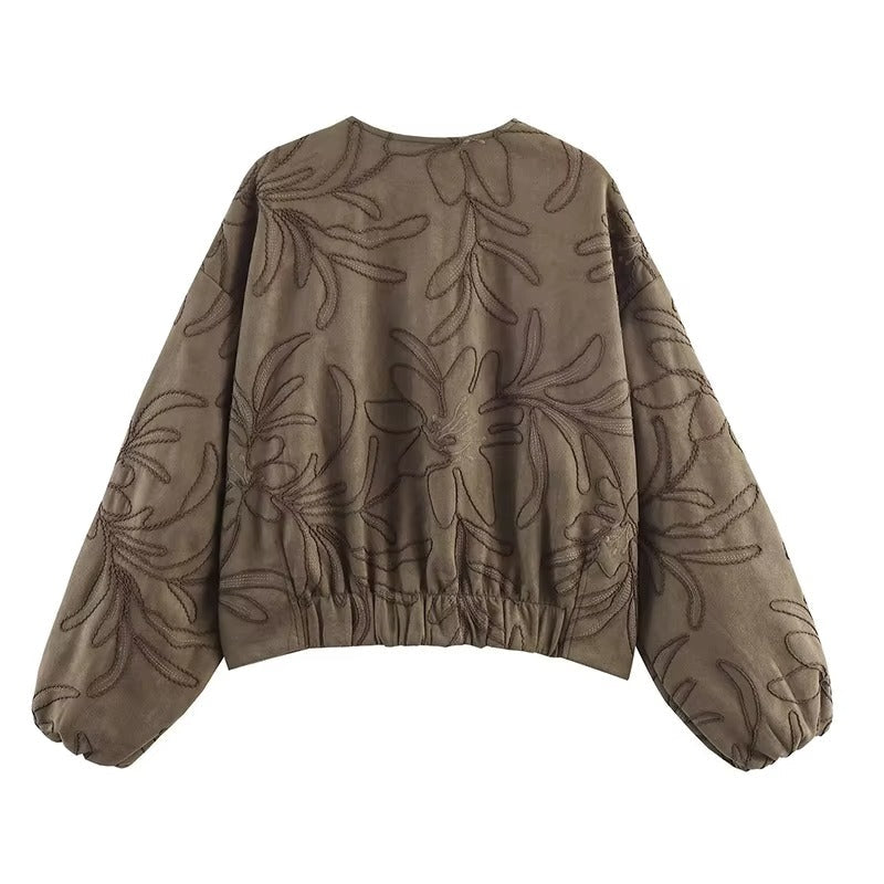 Bomberjacke mit Wildlederstruktur und Stickerei