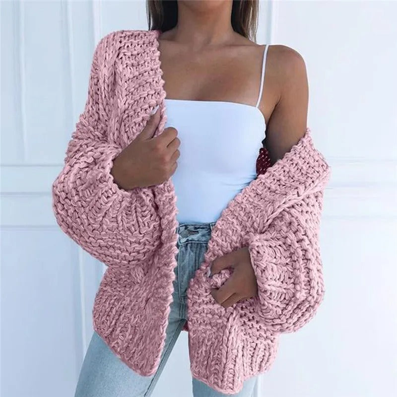 Cozy knitted cardigan in a solid color, casual