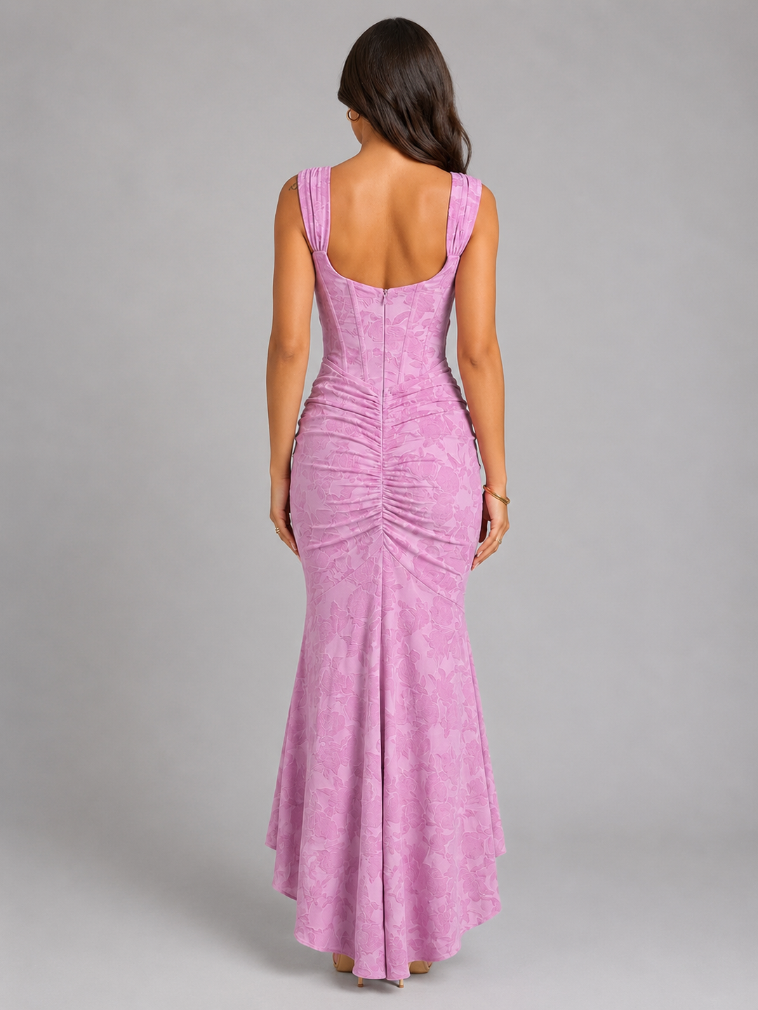 Damen Korsett Maxikleid mit Blumenmuster und Fischschwanzsaum