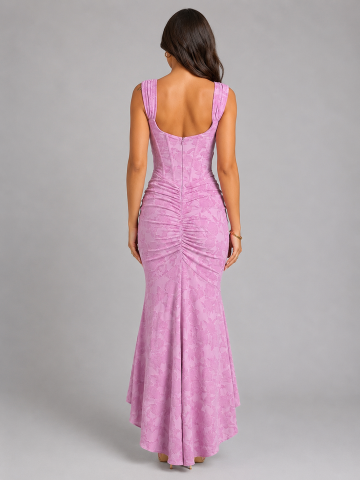Damen Korsett Maxikleid mit Blumenmuster und Fischschwanzsaum