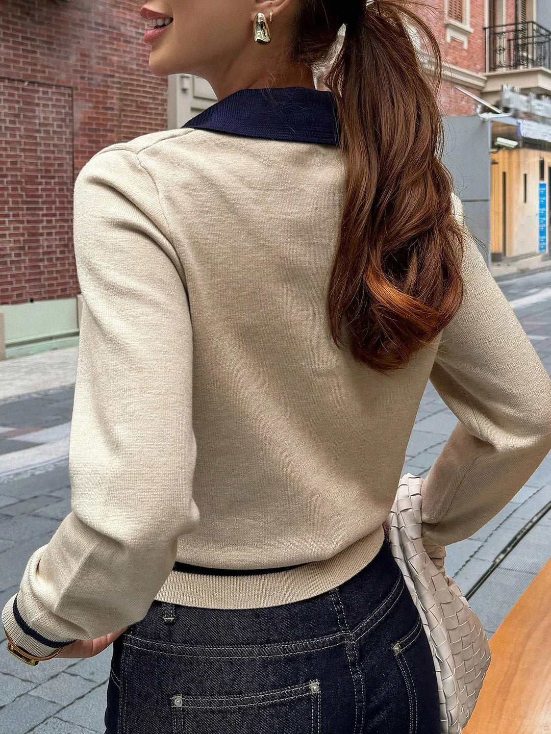Damen Strickpullover mit Rollkragen und Farbblock, Slim Fit