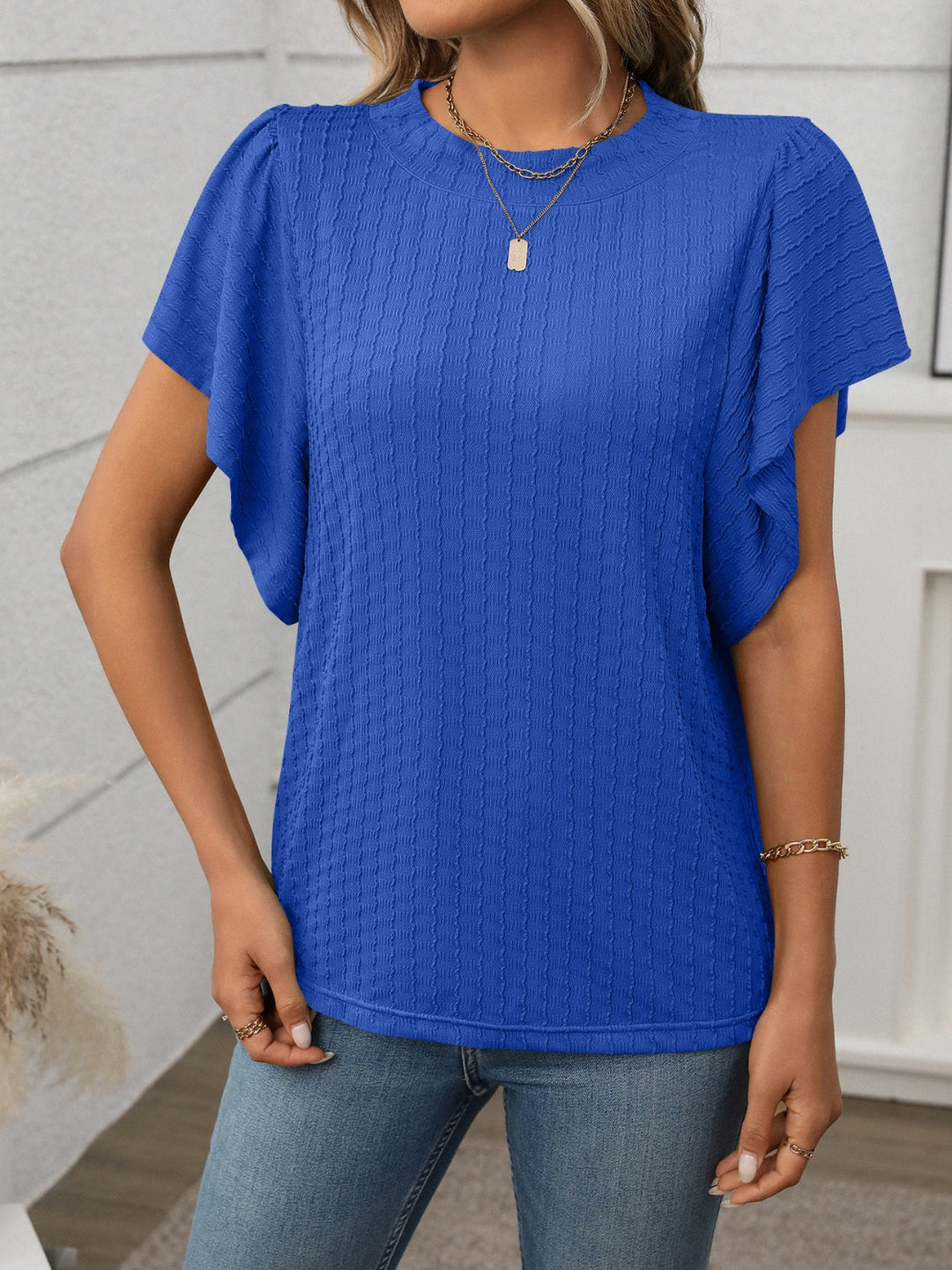 Damen T-Shirt mit Rundhalsausschnitt und Flügelärmeln