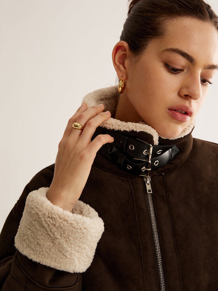 Vintage brown fleece-lined jacket with a relaxed fit 