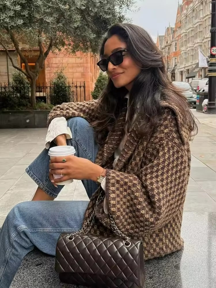 Damen Oversize Jacquard-Strickjacke