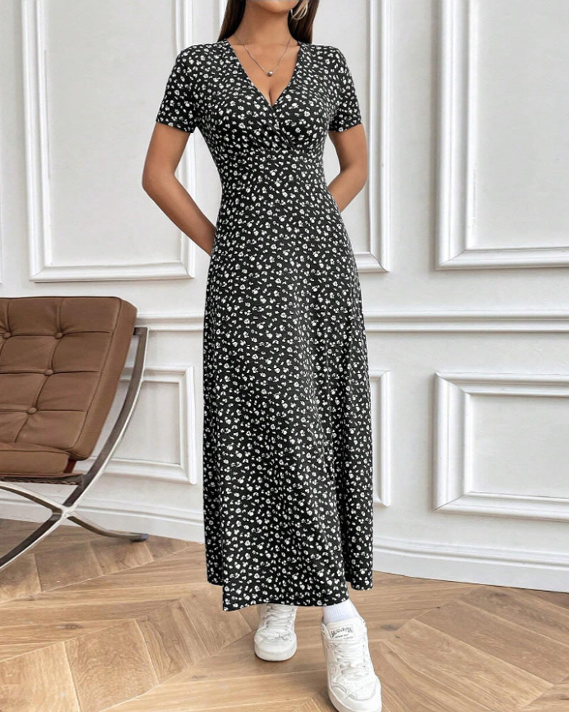Elegantes bedrucktes tailliertes Midi-Kleid für Damen