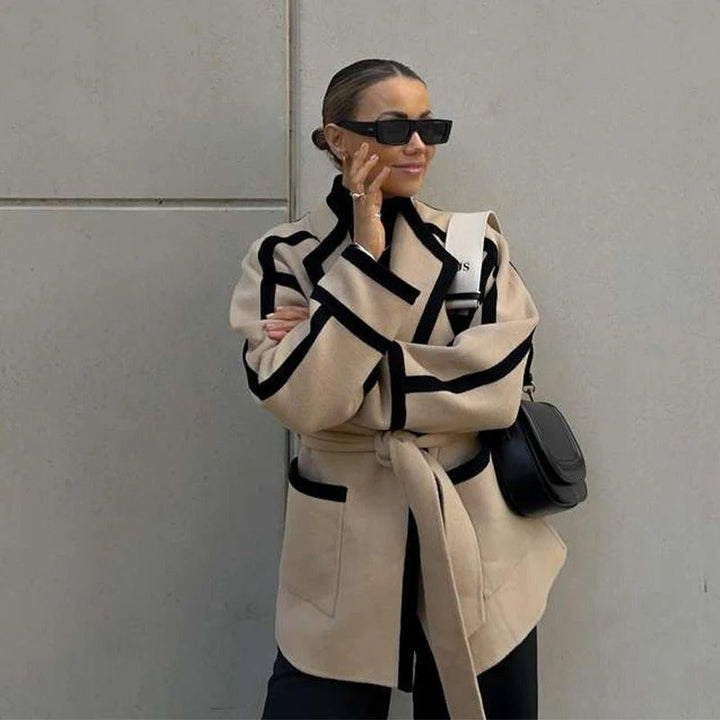 Schicker Wickel-Taillengürtel Blazer mit Kontrastdetails für Damen
