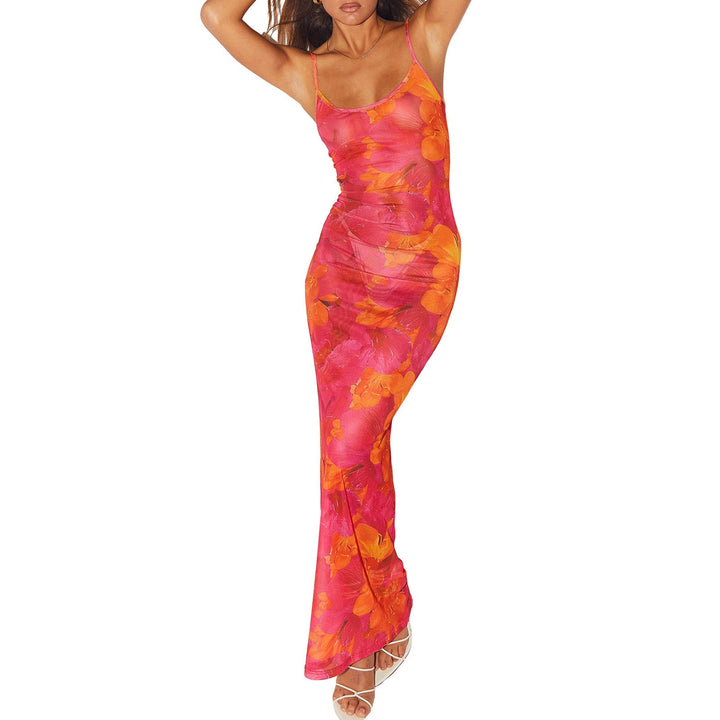 Damen Blumen Maxikleid Sommer Ärmelloses Strandkleid