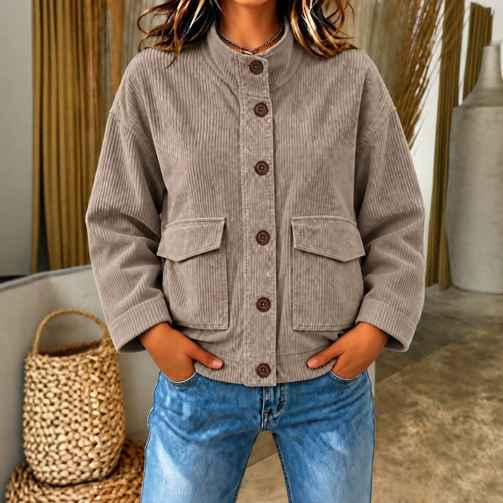 Damen Cordbluse Mit Taschen Und Langen Ärmeln