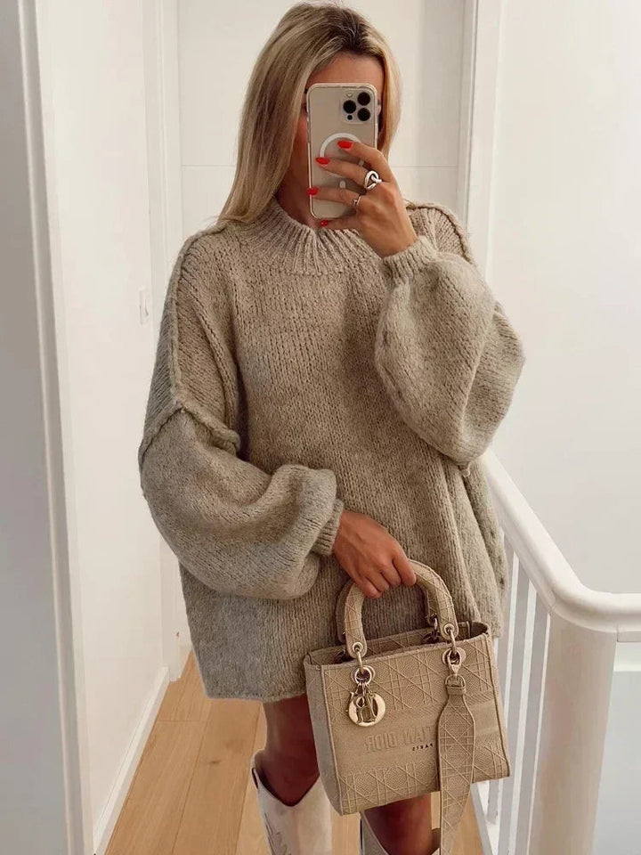 Gemütlicher Strickpullover mit Rollkragen und stylischen Puffärmeln