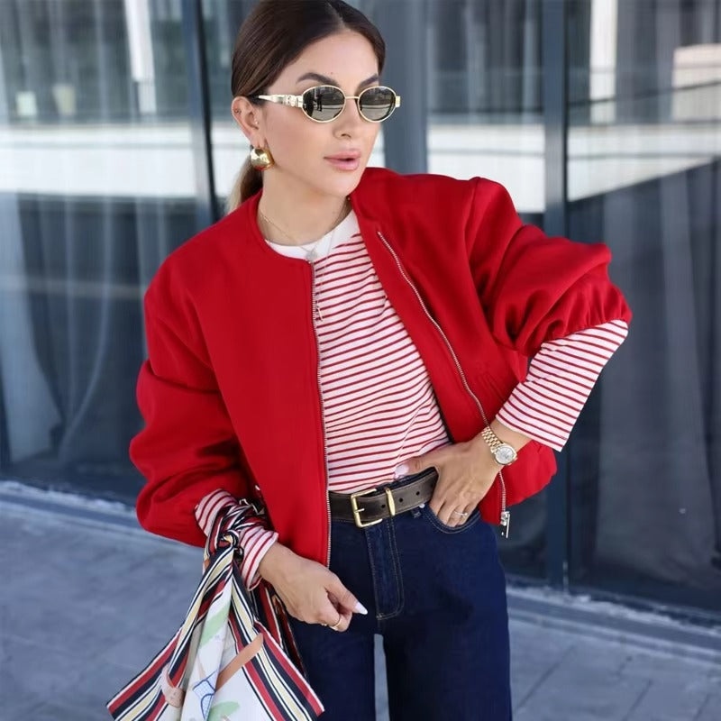 Damen Cropped Zip Bomberjacke