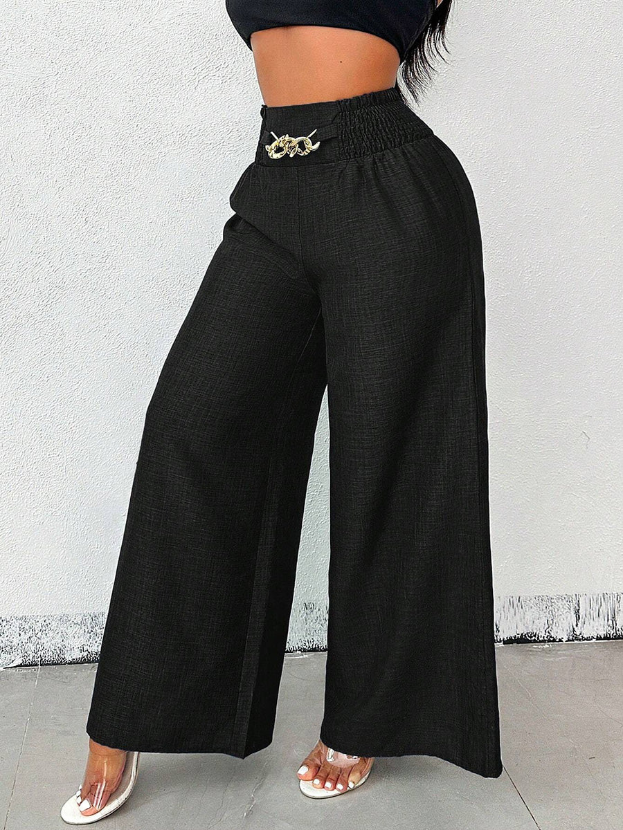 Damen Weite High-Waist Hose in Unifarben mit lockerem Schnitt, Seitenansicht