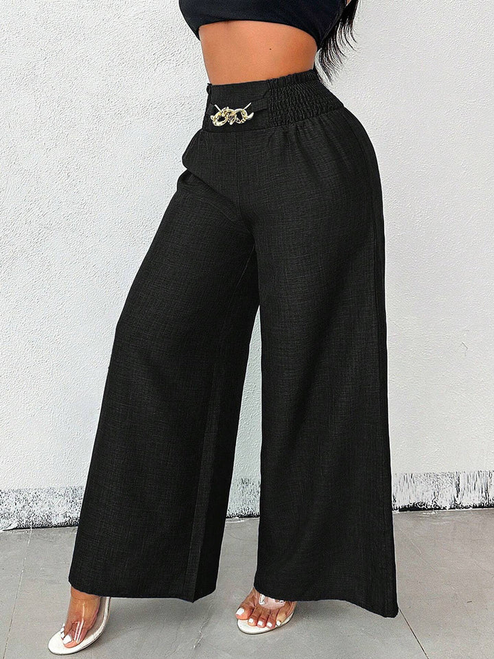 Damen Weite High Waist Hose Unifarben Locker