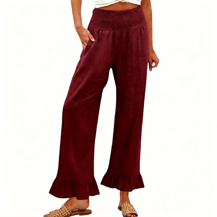 Boho-Hose mit weitem Bein und Volantsaum