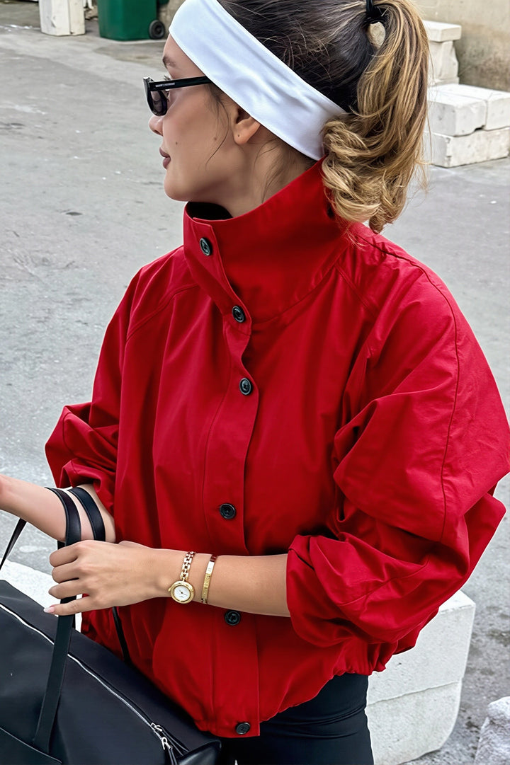 Damen-Windjacke mit Stehkragen und verstellbarem Kordelsaum