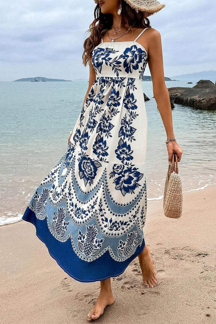 Polyester Spaghettiträger Midi Kleid Blau