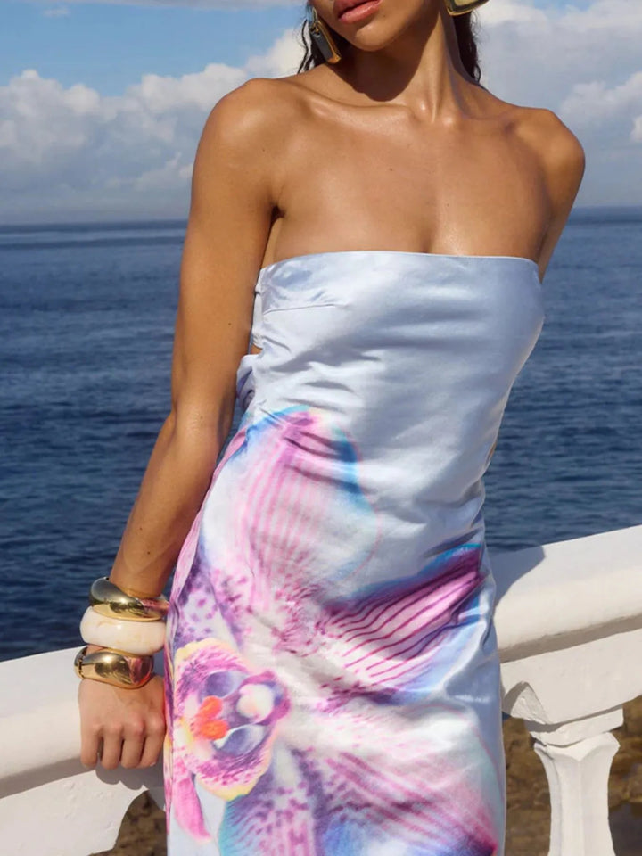 Bedrucktes Maxikleid aus Polyester mit Schlauchdesign
