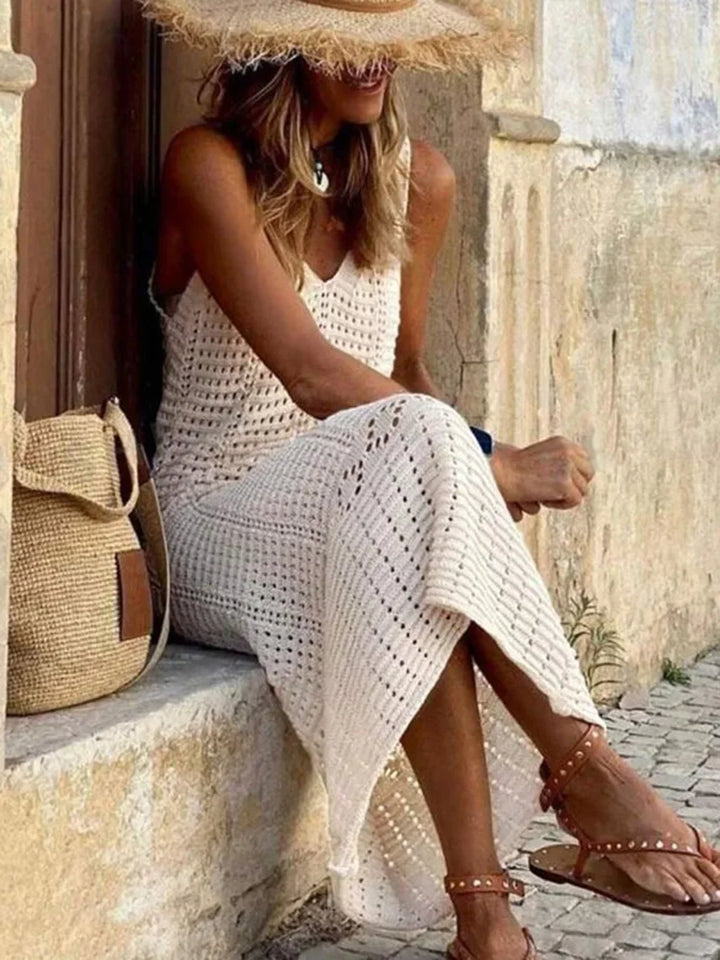 Häkel-Spitzen-Tunika mit V-Ausschnitt Strandkleid Damen
