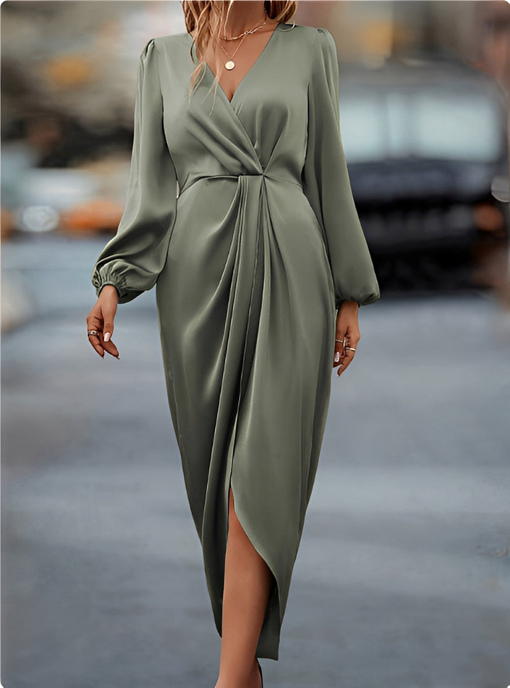 Damen Maxikleid In Wickeloptik Mit Bindegürtel