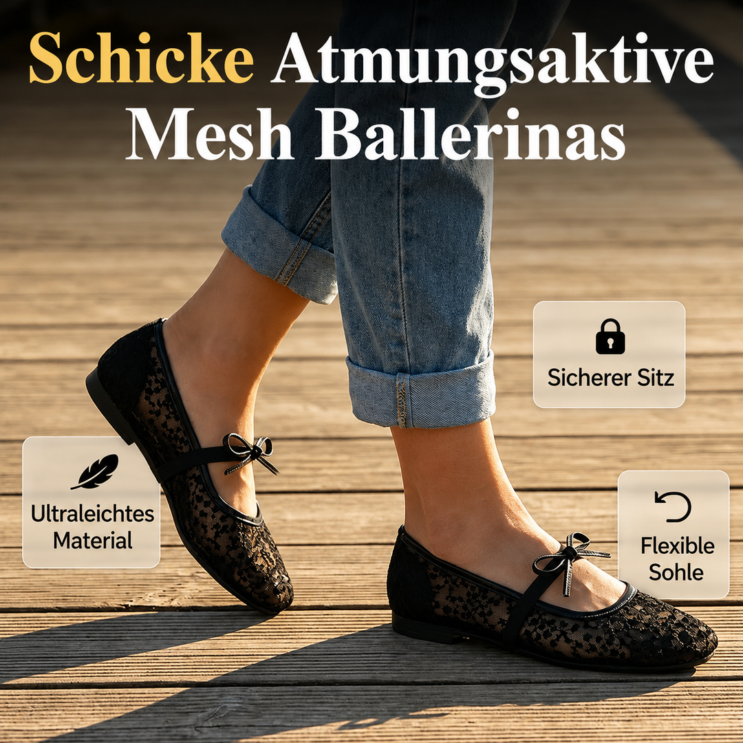 Damen-Ballerinas aus Spitze mit feinem Muster und runder Schuhspitze
