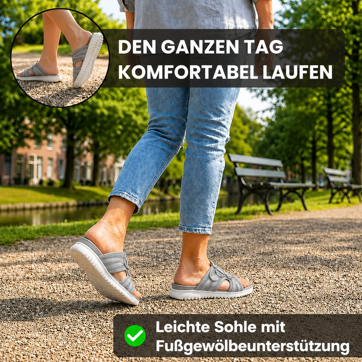 Damen Schlupfsandalen für Sommer und Alltag, Nahaufnahme der Sohle