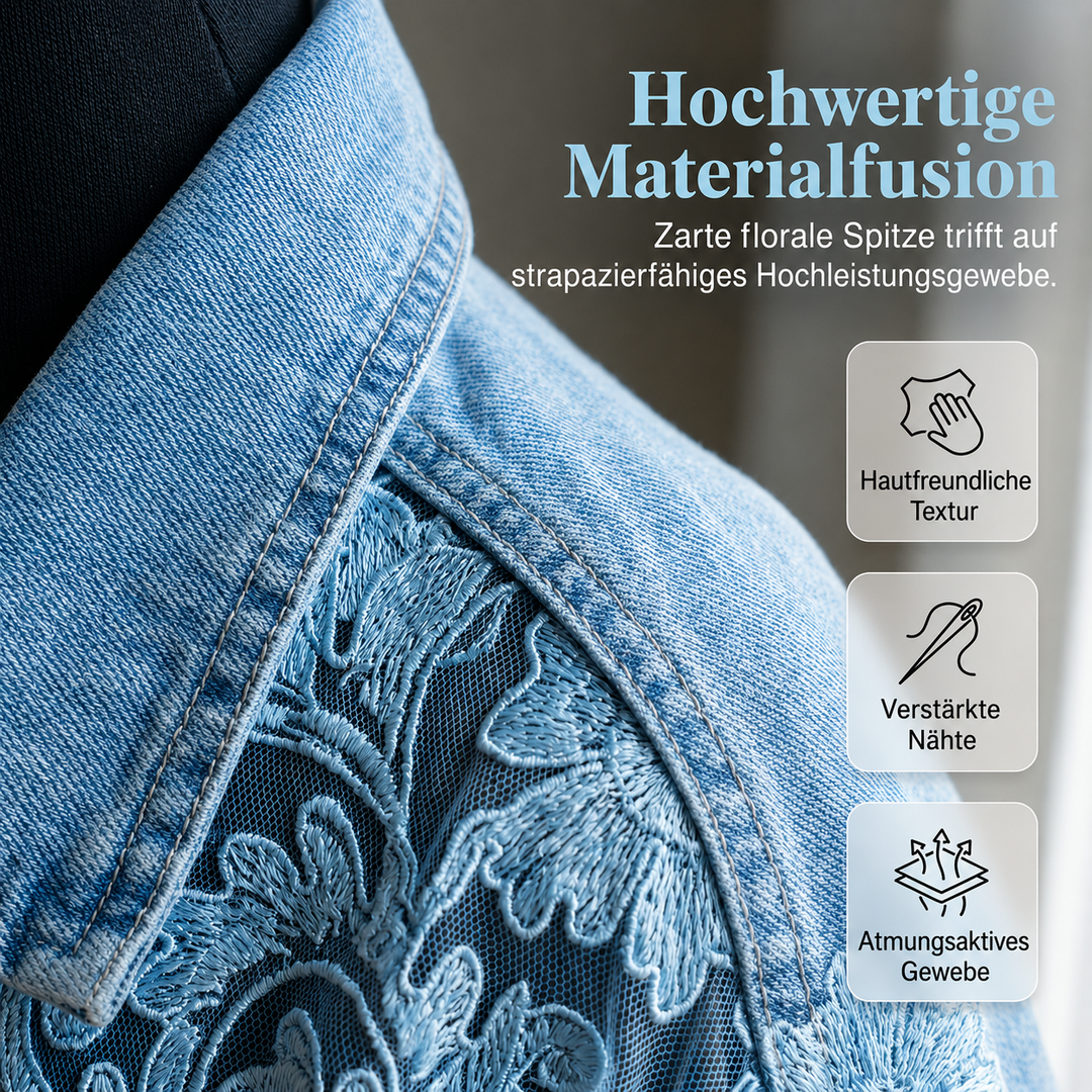 Florale Damen-Jeansjacke aus Denim mit klassischem Kragen