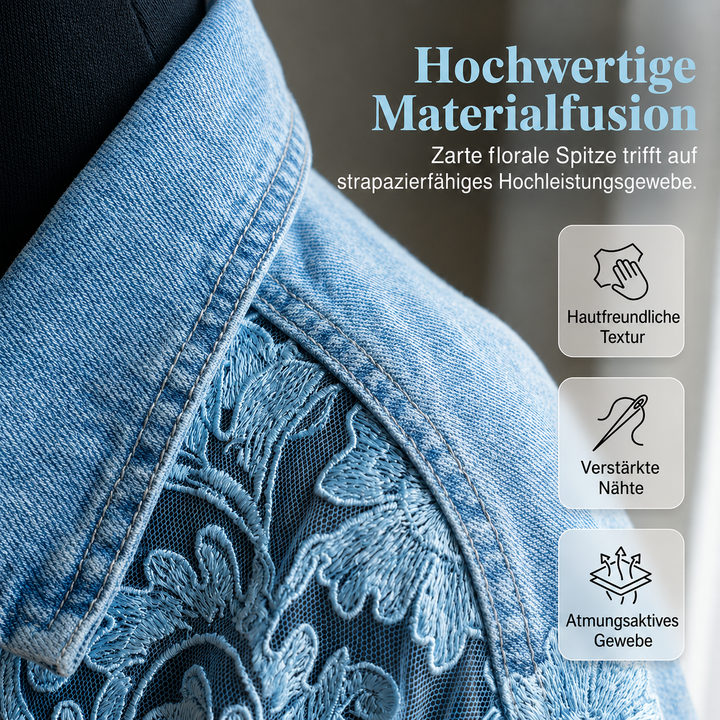 Florale Damen-Jeansjacke aus Denim mit klassischem Kragen