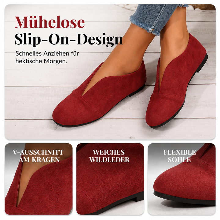 Damen Slipper in moderner Form mit V-Ausschnitt vorne