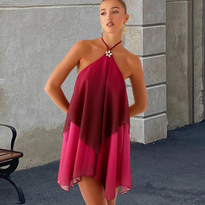 Schickes rosa Gradient Rüsch Mini Kleid