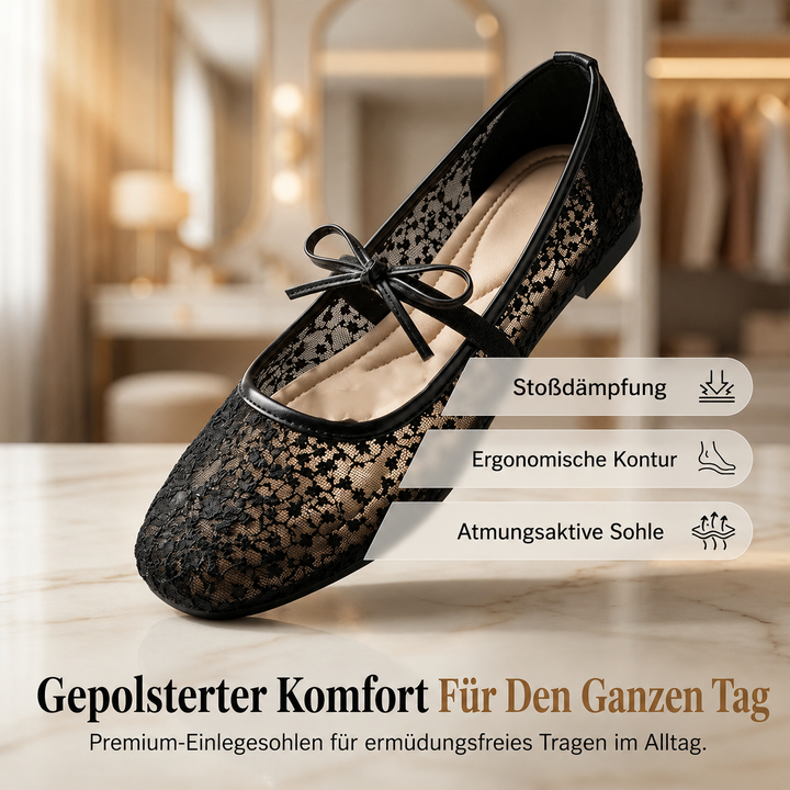 Stilvolle Damen-Ballerinas aus Spitze mit Schleife in kompletter Produktansicht