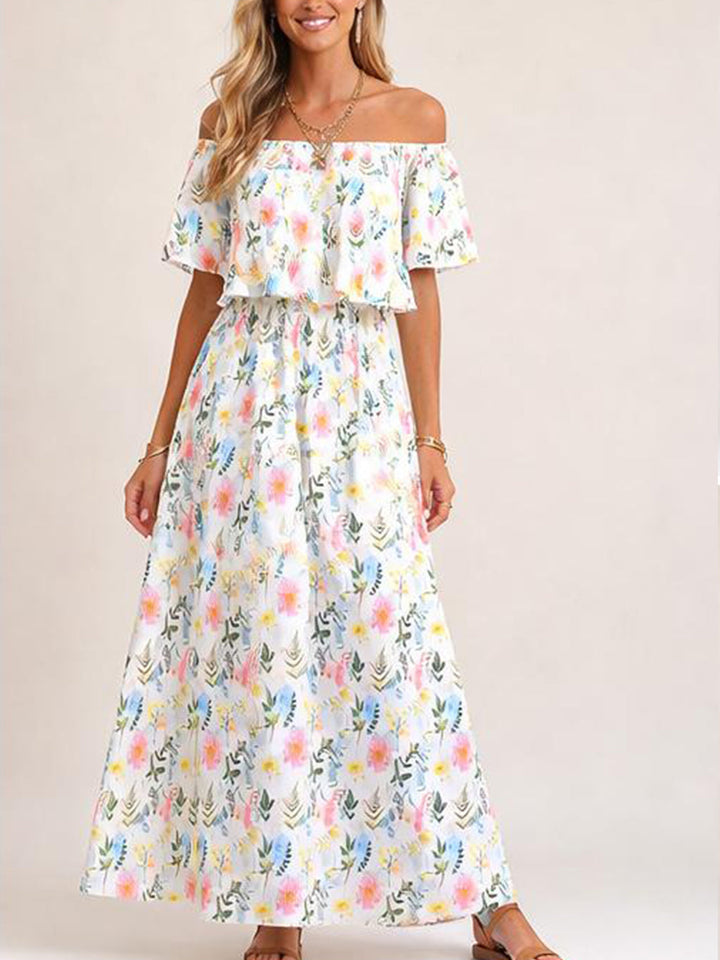 Damen Blumen-Etuikleid mit Carmen-Ausschnitt für den Sommer