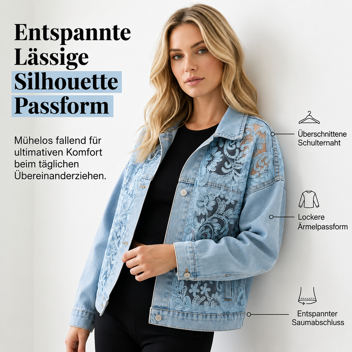 Locker geschnittene Jeansjacke mit Blumenprint an den Ärmeln