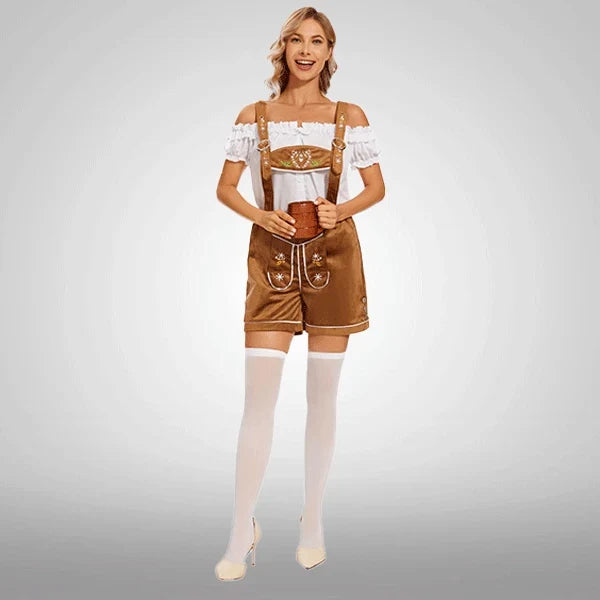 Damen bestickte Samt-Latzshorts in Bronze