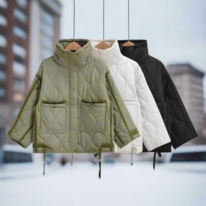 Damen-Baumwolljacke in Hüftlänge mit Stehkragen und Kordelzug