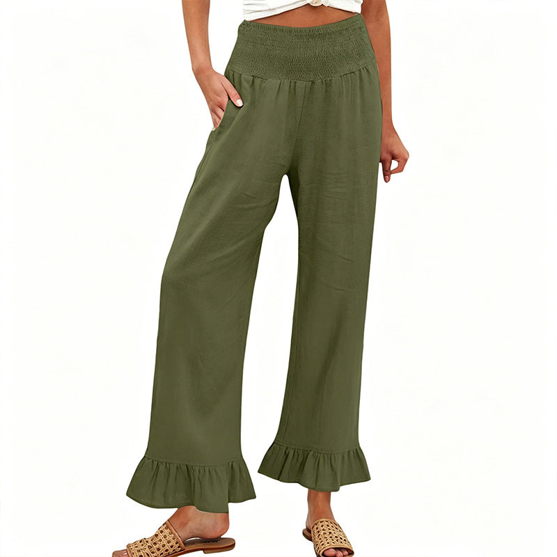 Boho-Hose mit weitem Bein und Volantsaum