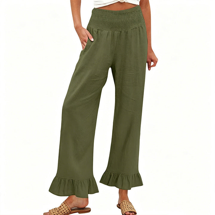 Boho-Hose mit weitem Bein und Volantsaum