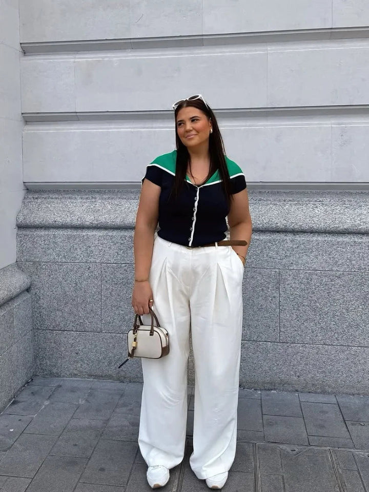 Damen Strickoberteil mit Reverskragen in Marineblau
