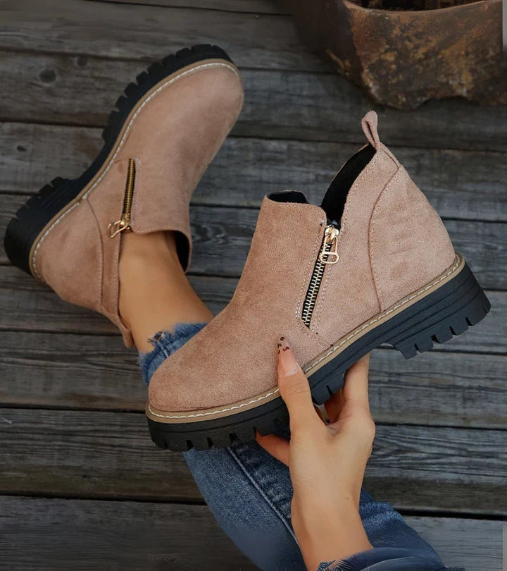 Damen Plateau Stiefeletten Mit Rundem Zehenbereich
