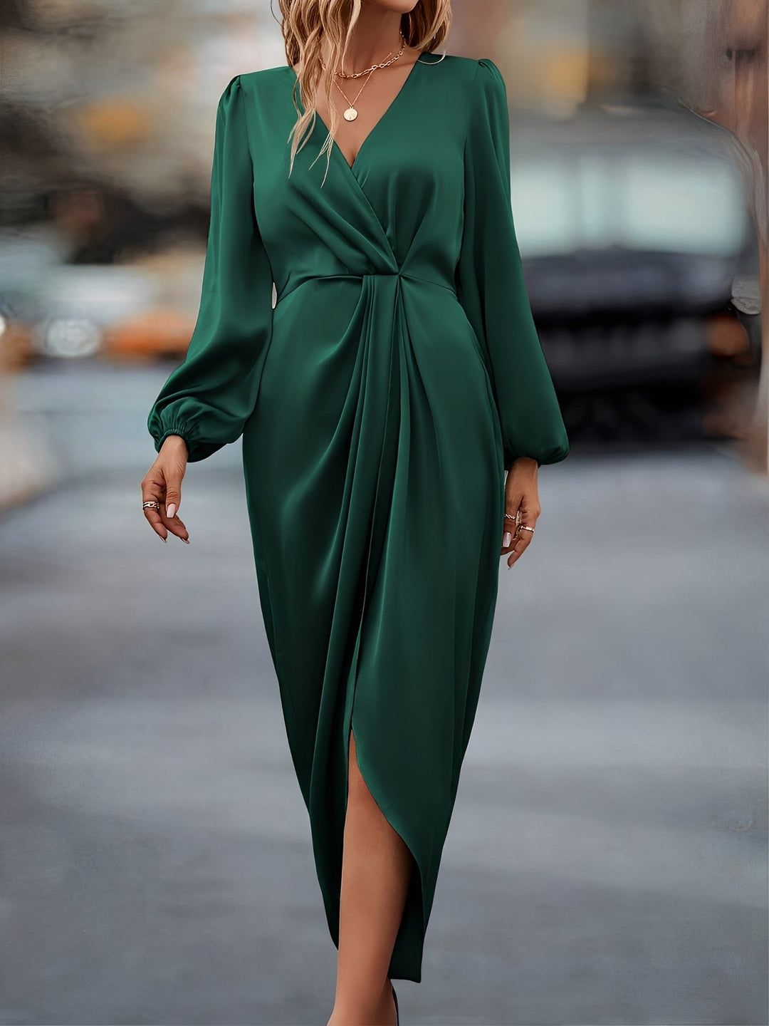 Damen Maxikleid In Wickeloptik Mit Bindegürtel