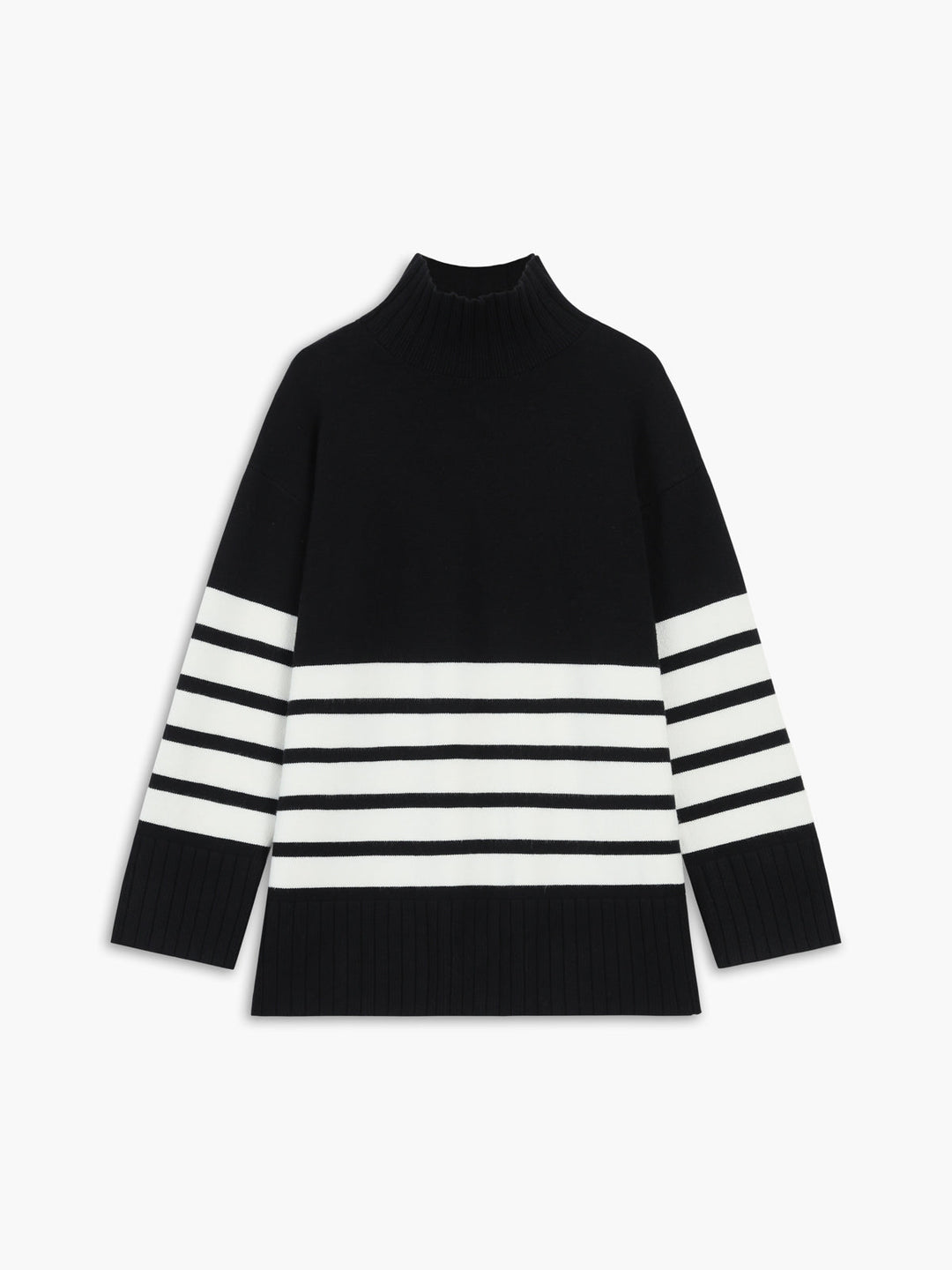 Miss Paris Mock Neck gestreifter Pullover