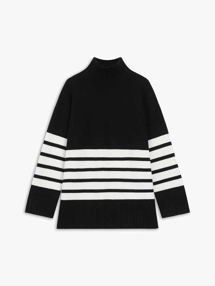 Miss Paris Mock Neck gestreifter Pullover