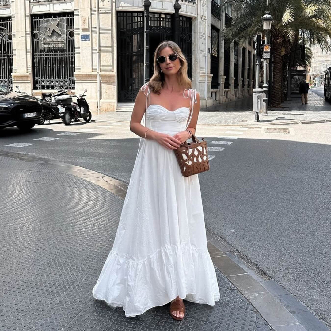 Polyester Fließendes Langkleid Weiß