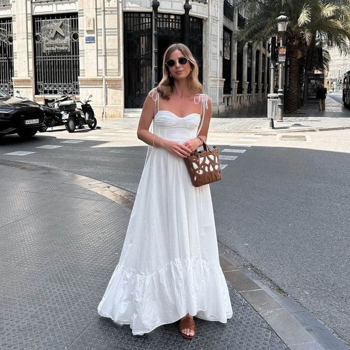 Polyester Fließendes Langkleid Weiß