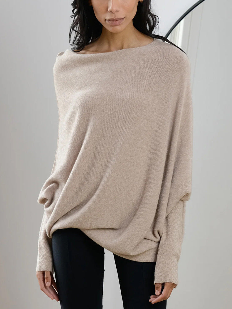 Gemütlicher übergroßer Strickpullover mit Carmenausschnitt