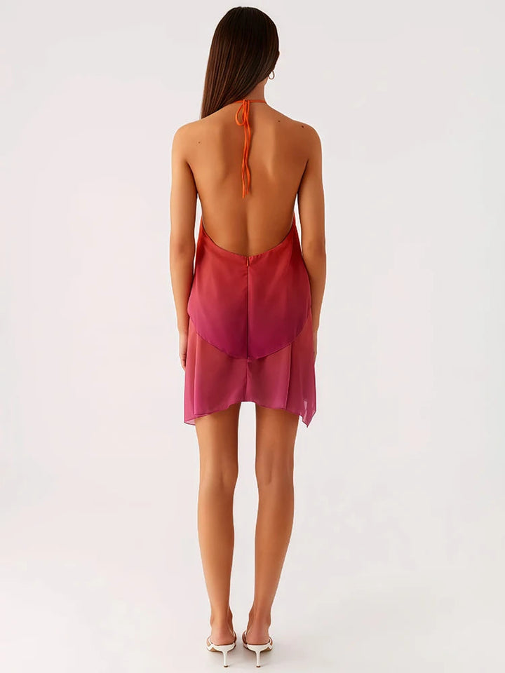 Schickes rosa Gradient Rüsch Mini Kleid