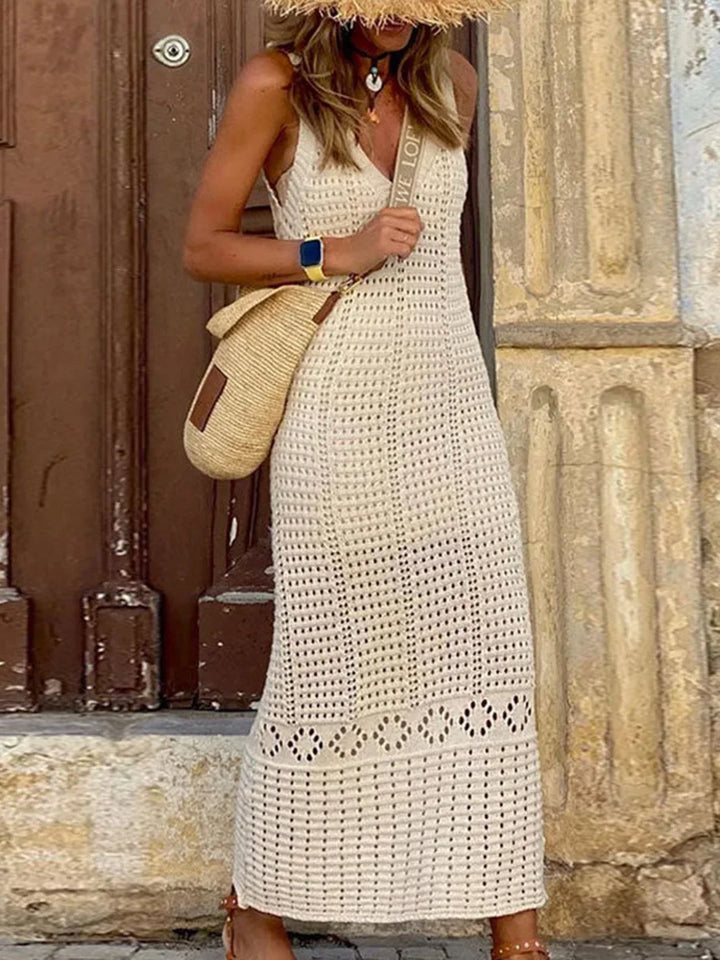 Häkel-Spitzen-Tunika mit V-Ausschnitt Strandkleid Damen