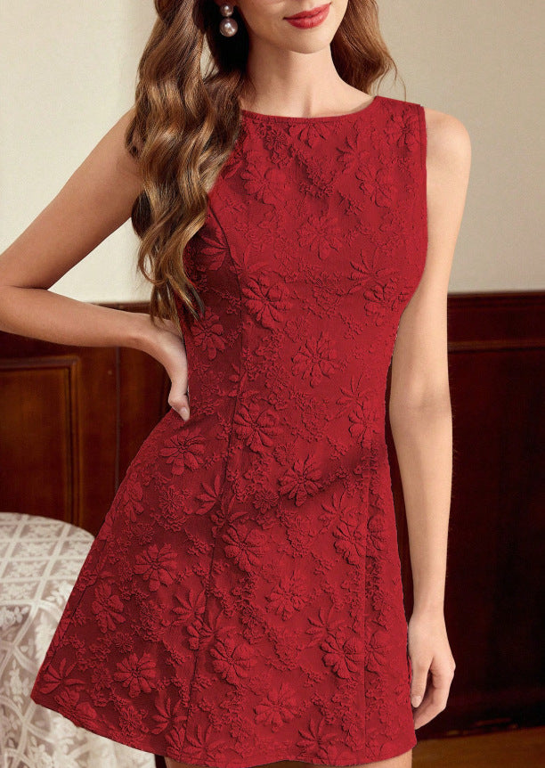 Damen Midikleid Mit Floralem Jacquard Ärmellos Elegant