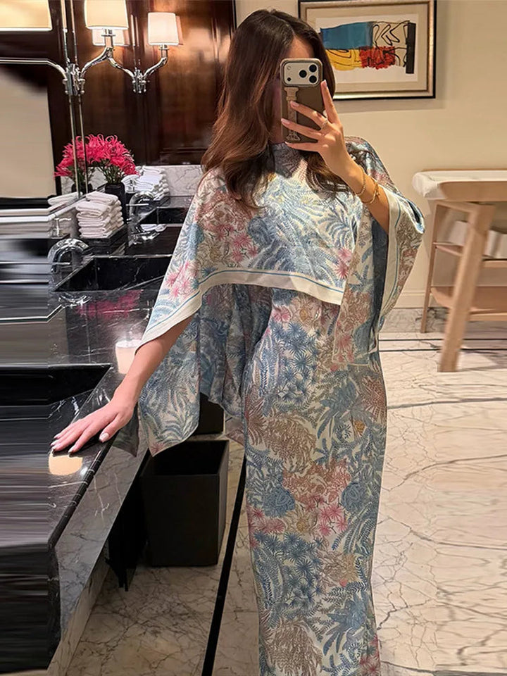 Damen Bodycon Maxikleid mit Überwurf-Schal und Blumendruck