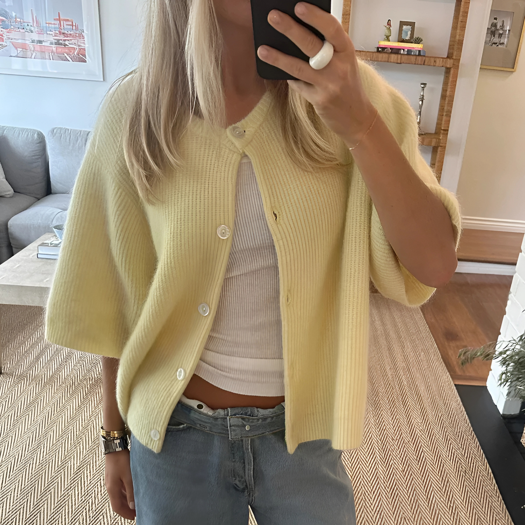 Damen Cardigan Mit Kurzen Ärmeln Und Knopfleiste