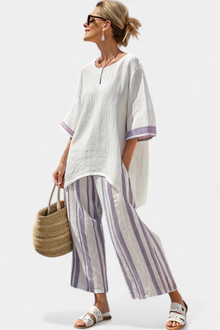 Bequemes Damen-Loungewear-Set mit Streifen