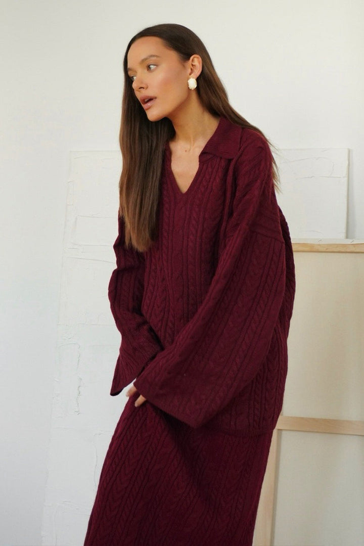 Damen-Strickoberteil mit klassischem Polokragen